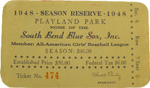 1948 South Bend Blue Sox season ticket.